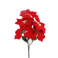 5 Head Poinsettia Spray w Glitter Stamen 50cm