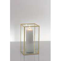 Metal Frame Glass Candle Box - Gold 18cm