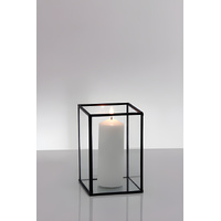 Metal Frame Glass Candle Box - Black 15cm