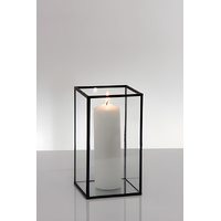Metal Frame Glass Candle Box - Black 18cm