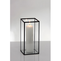 Metal Frame Glass Candle Box - Black 22cm