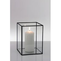 Metal Frame Glass Candle Box - Black 20cm