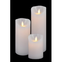 Set 3 Moving Flame Real Wax LED Candles 22cm