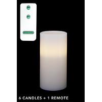 Set of 6 Real Wax LED Candle + Remote 15cm