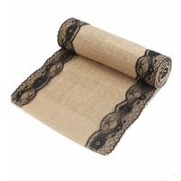 Burlap and Lace Vintage Hessian Table Runner - Black