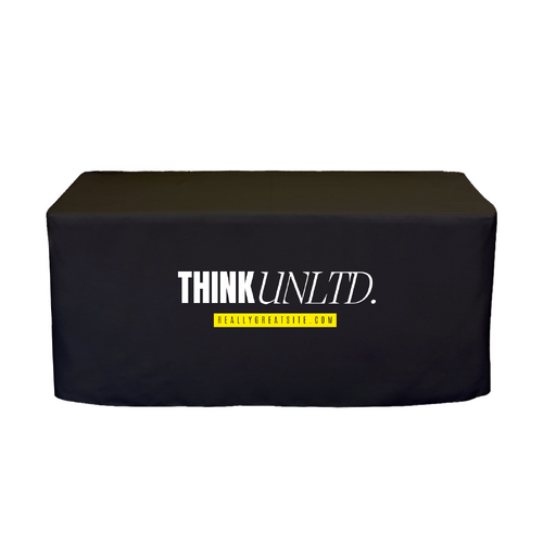 6ft fitted tablecloth black open back with custom printed logo