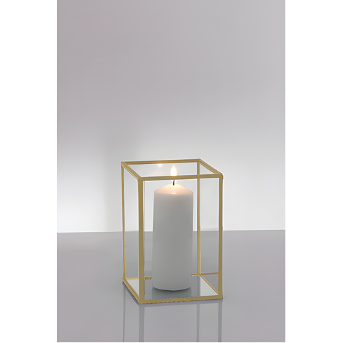 Metal Frame Glass Candle Box - Gold 15cm