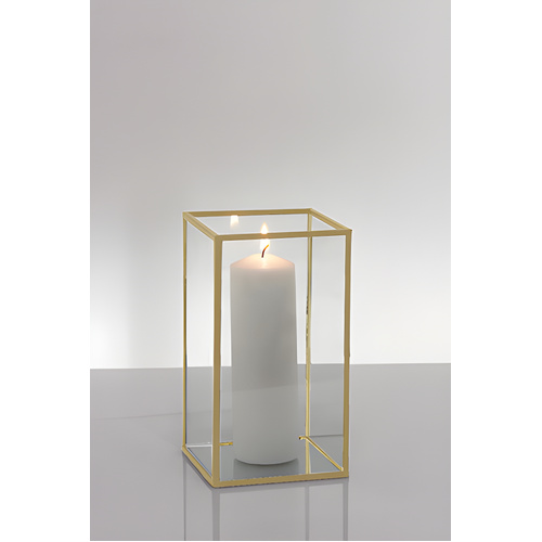 Metal Frame Glass Candle Box - Gold 18cm