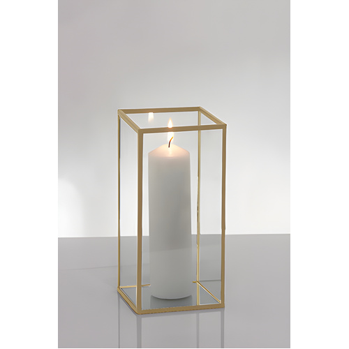 Metal Frame Glass Candle Box - Gold 22cm