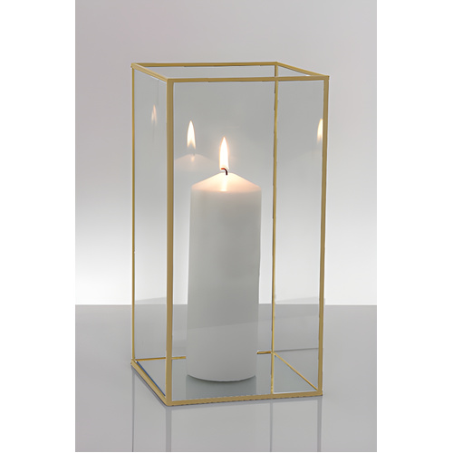 Metal Frame Glass Candle Box - Gold 30cm