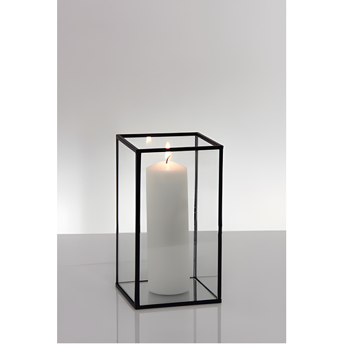 Metal Frame Glass Candle Box - Black 18cm
