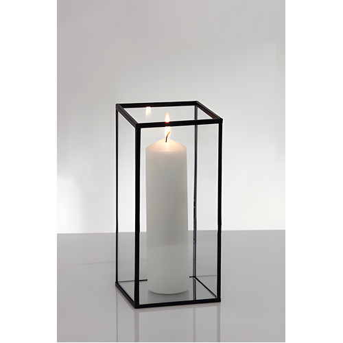 Metal Frame Glass Candle Box - Black 22cm