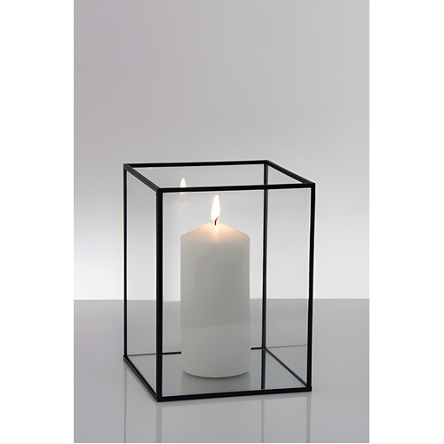 Metal Frame Glass Candle Box - Black 20cm
