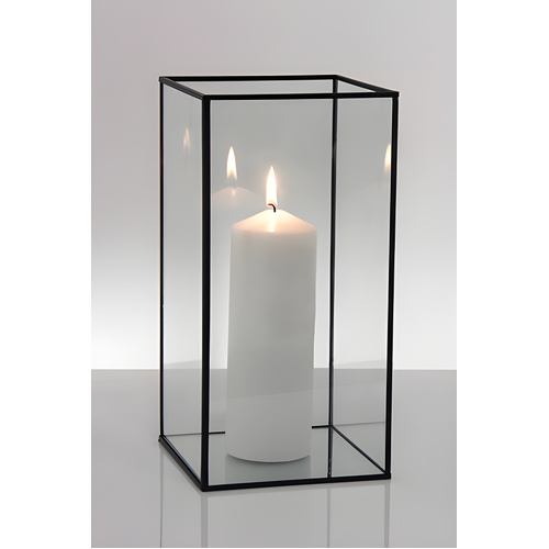 Metal Frame Glass Candle Box - Black 30cm