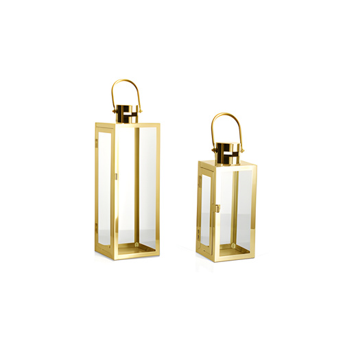 Set of 2 Stainless Steel Lantern in Gold