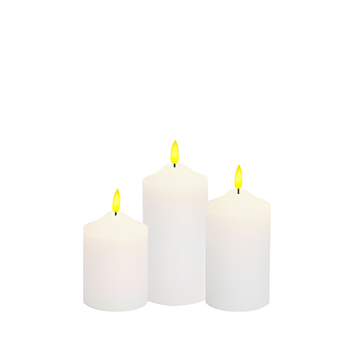 Full Flame LED Wax Pillar Candle - Set of 3