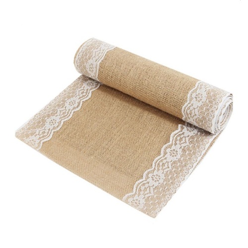 Burlap and Lace Vintage Hessian Table Runner - White